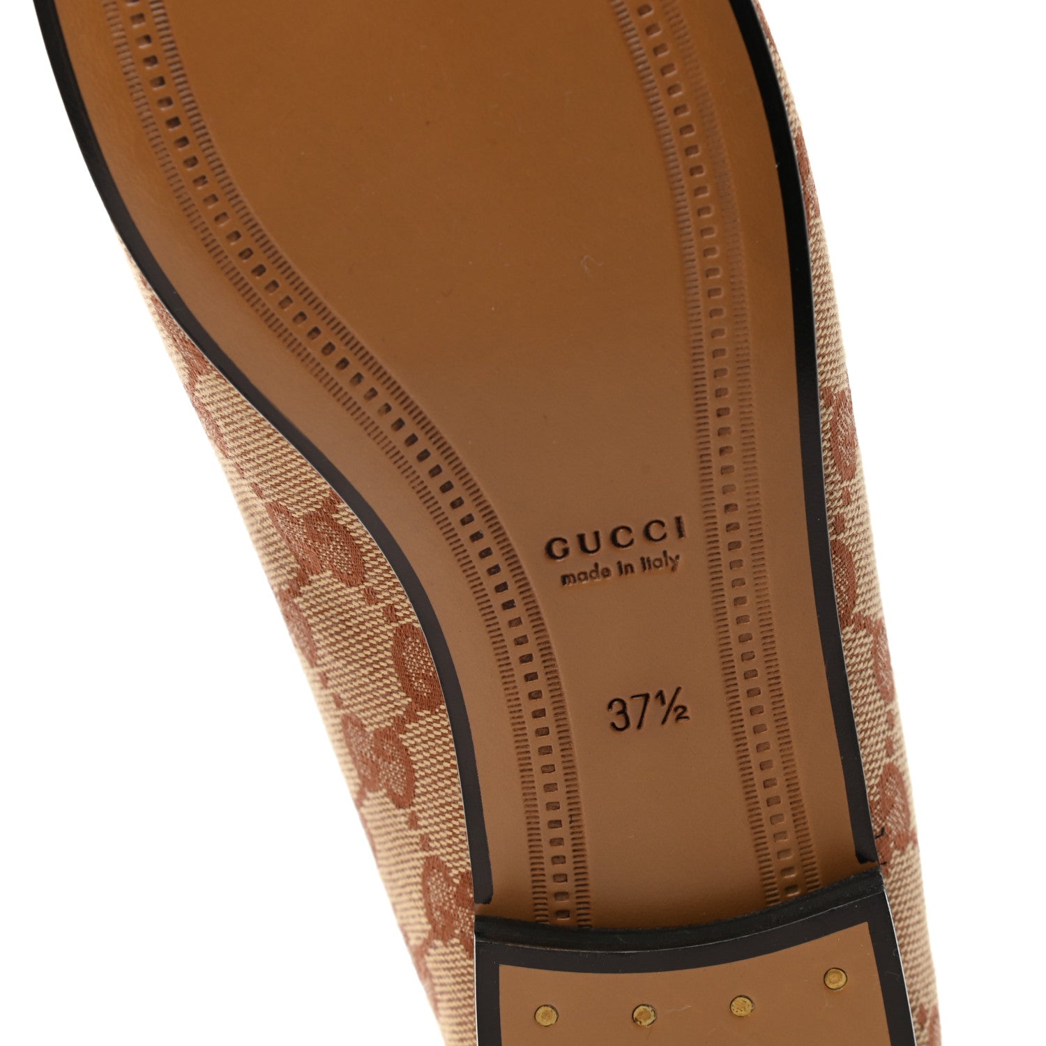 Gucci Canvas GG Monogram Horsebit Womens Jordaan Loafers 37.5 Beige Ruggine Rust 6 of 8