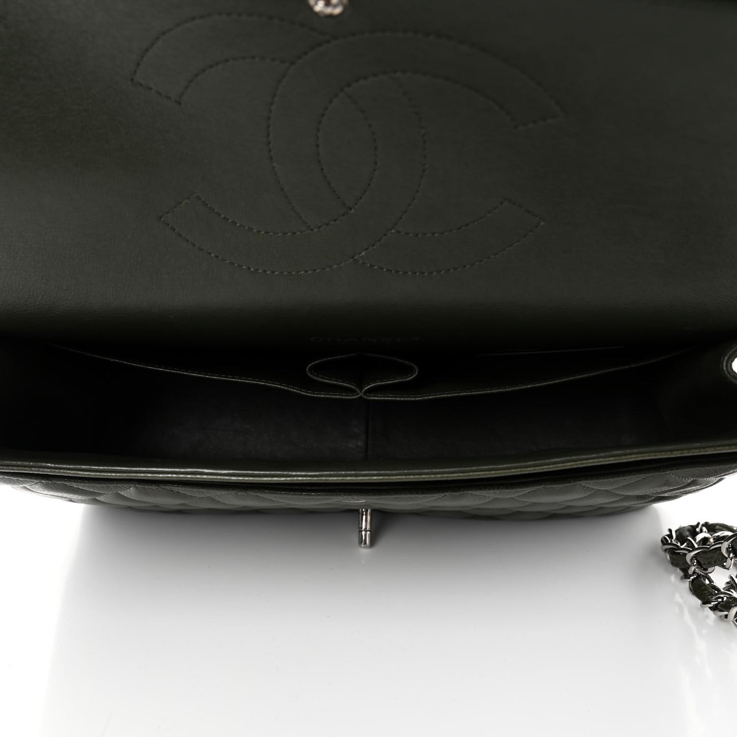 Caviar Quilted Maxi Double Flap Dark Green