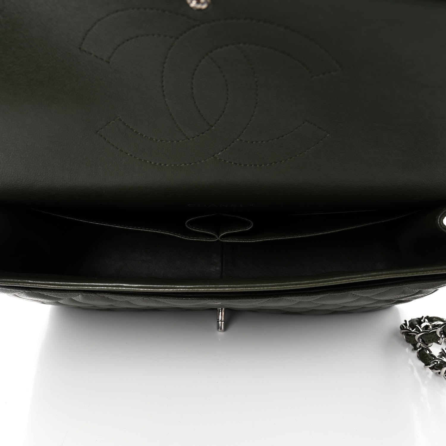 Chanel Caviar Quilted Maxi Double Flap Dark Green 4 of 15