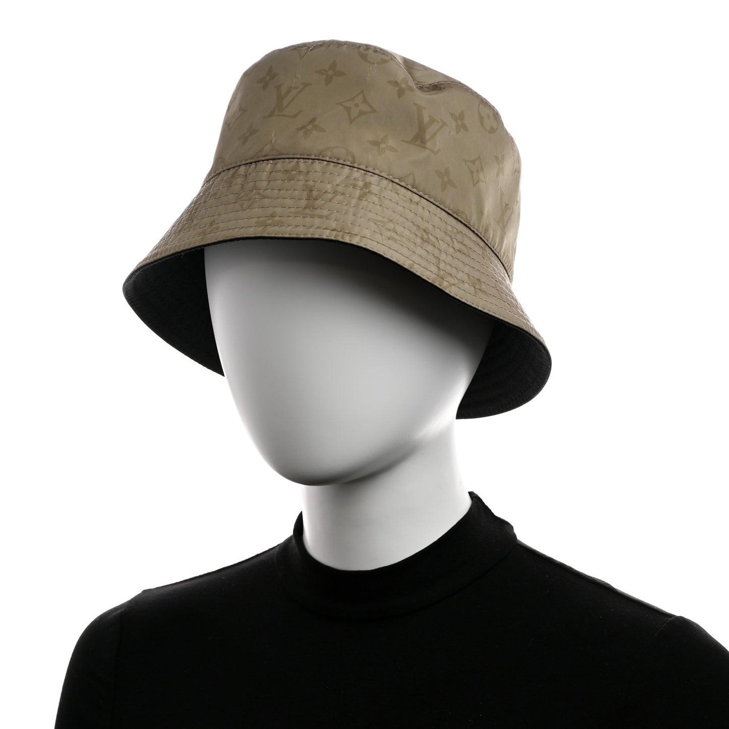 Nylon Wool Monogram Reversible Rain Bucket Hat L Beige