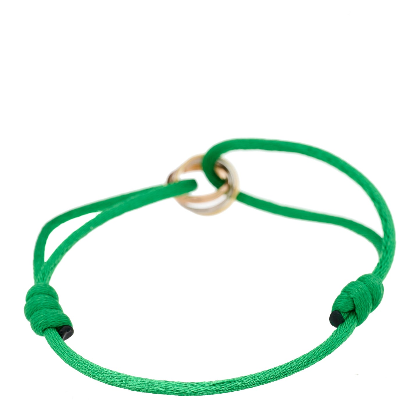 18K Pink Yellow White Gold Trinity Adjustable Cord Bracelet Kelly Green