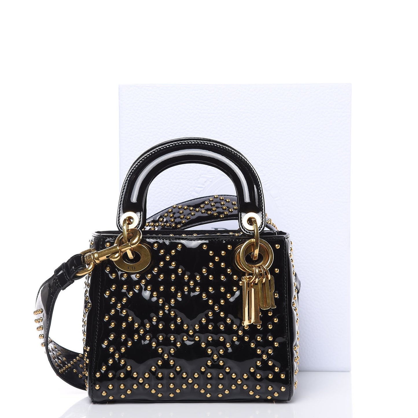 Patent Studded Mini Supple Lady Dior Black