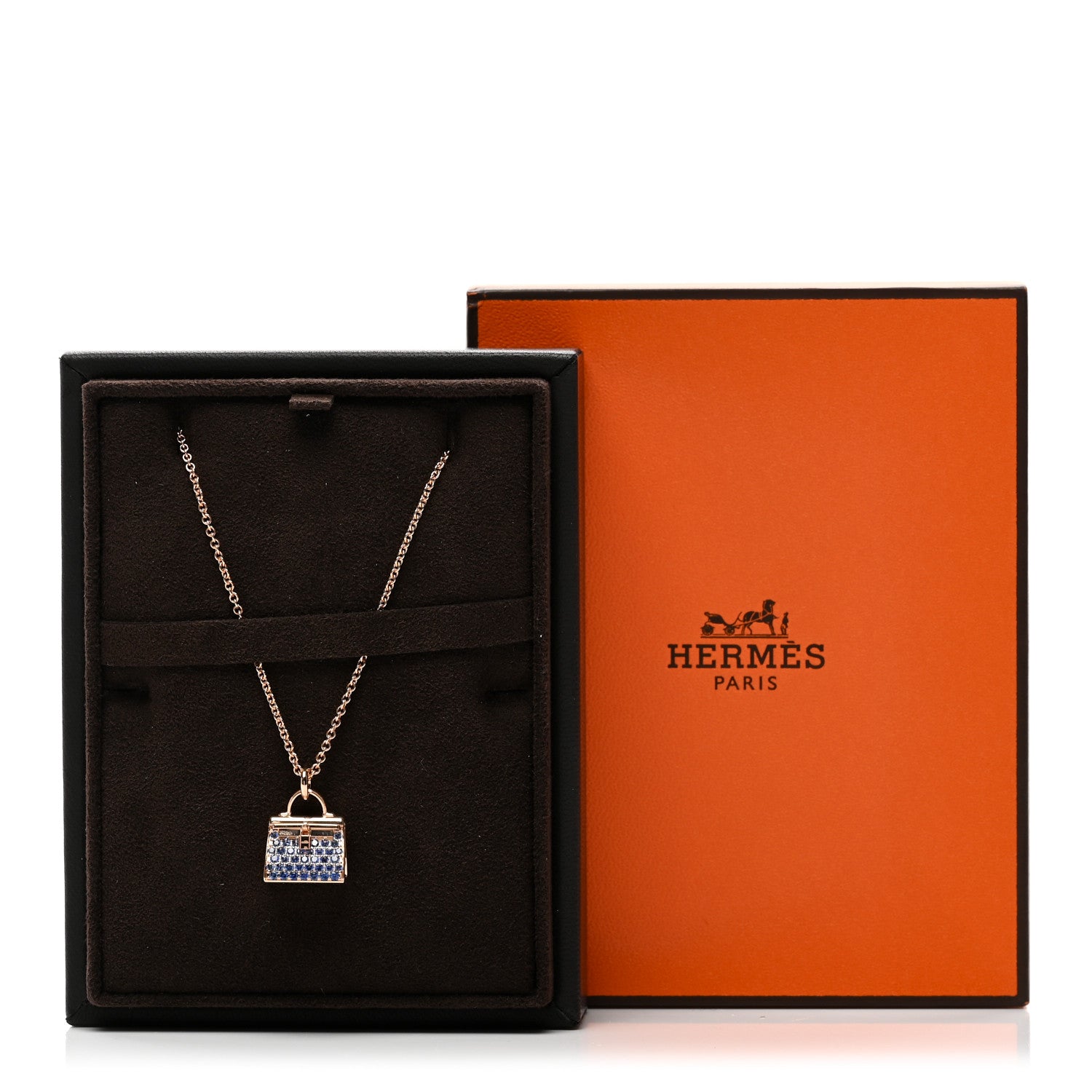 Hermes 18K Rose Gold Blue Sapphire Kelly Amulettes Pendant Necklace 6 of 6