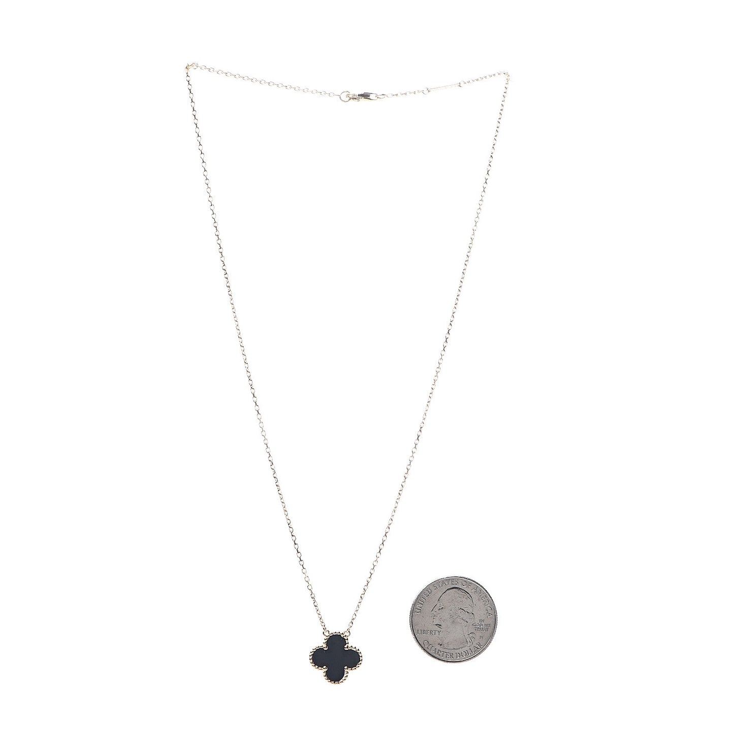 18K Yellow Gold Black Onyx Vintage Alhambra Pendant Necklace