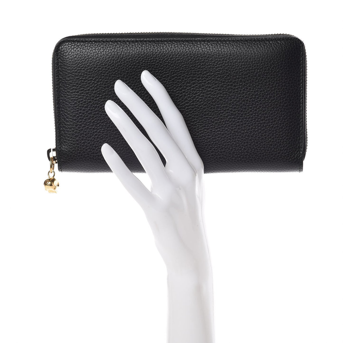 Pebbled Calfskin Skull Continental Zip Wallet Black