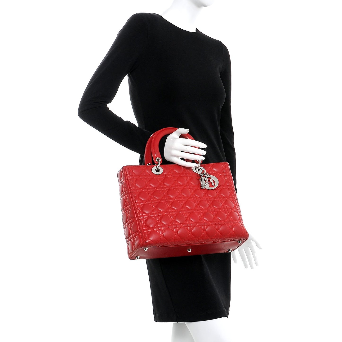Lambskin Cannage Large Lady Dior Red