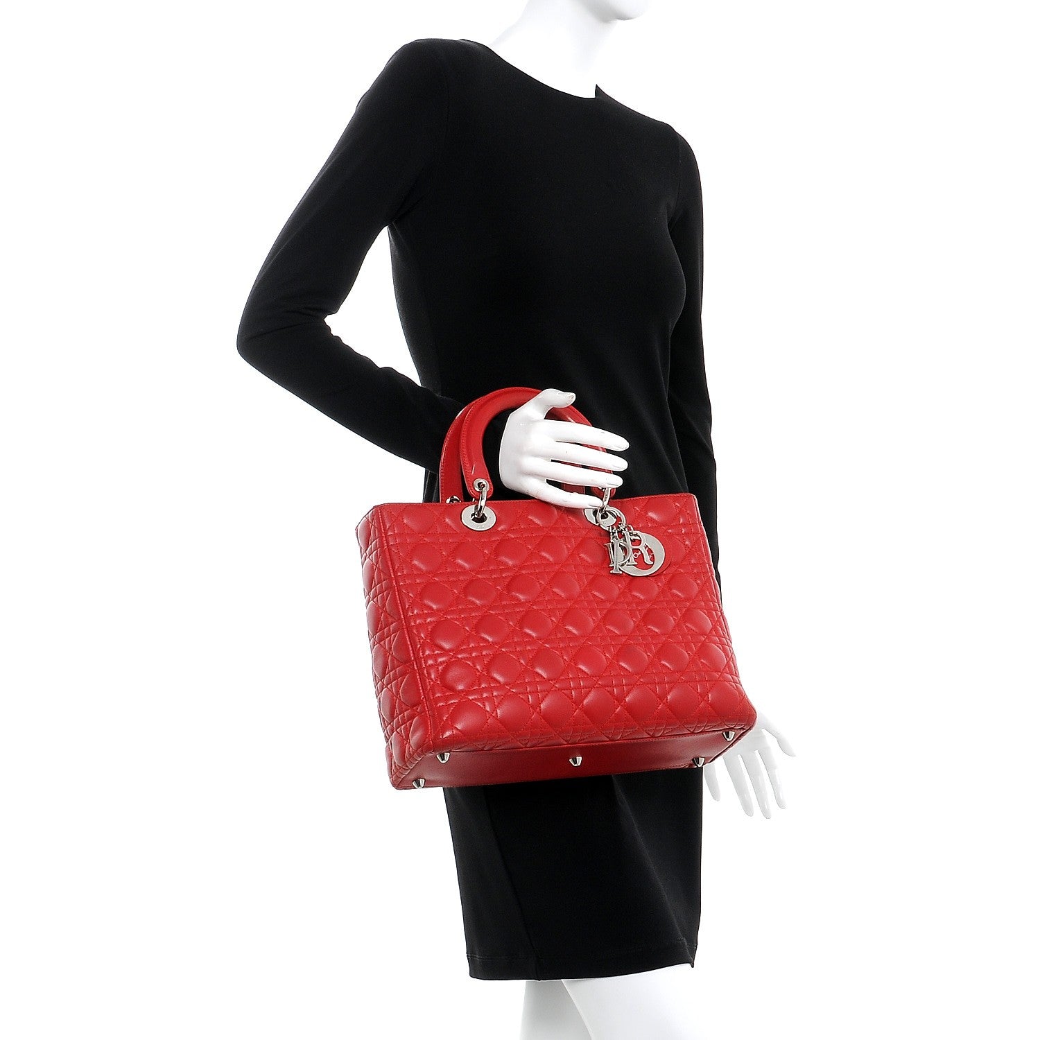 Christian Dior Lambskin Cannage Large Lady Dior Red 2 of 10