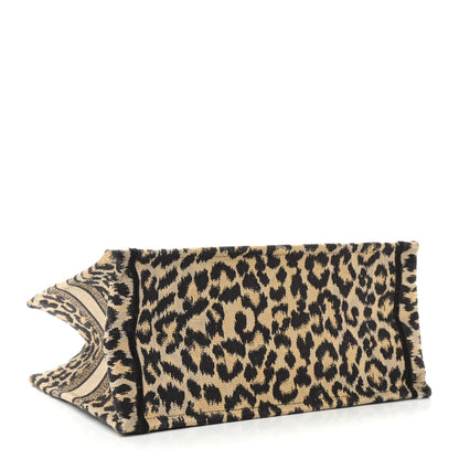 Christian Dior Canvas Mizza Embroidered Medium Leopard Book Tote Beige 4 of 14