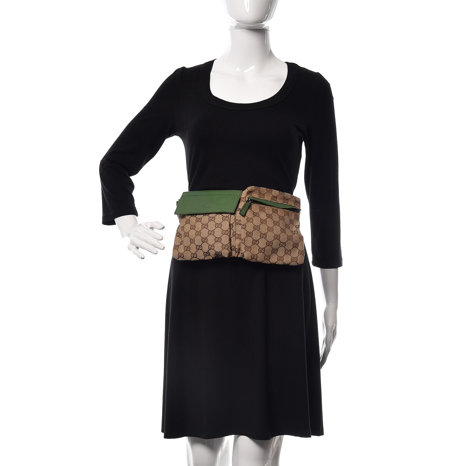 Gucci GG Monogram Web Double Pocket Belt Bag Green 2 of 12
