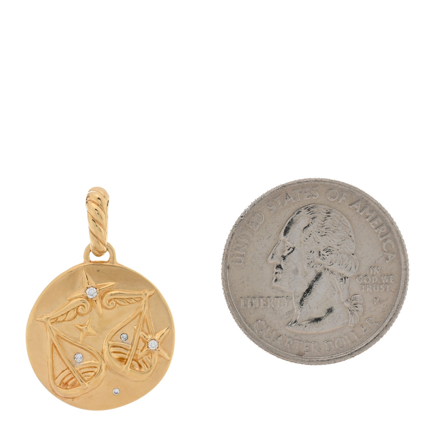 18K Yellow Gold Diamond Libra Amulet Pendant