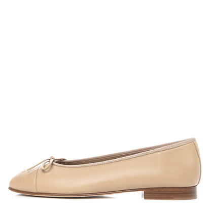 Chanel Lambskin Cap Toe CC Ballerina Flats 36.5 Beige 1 of 8