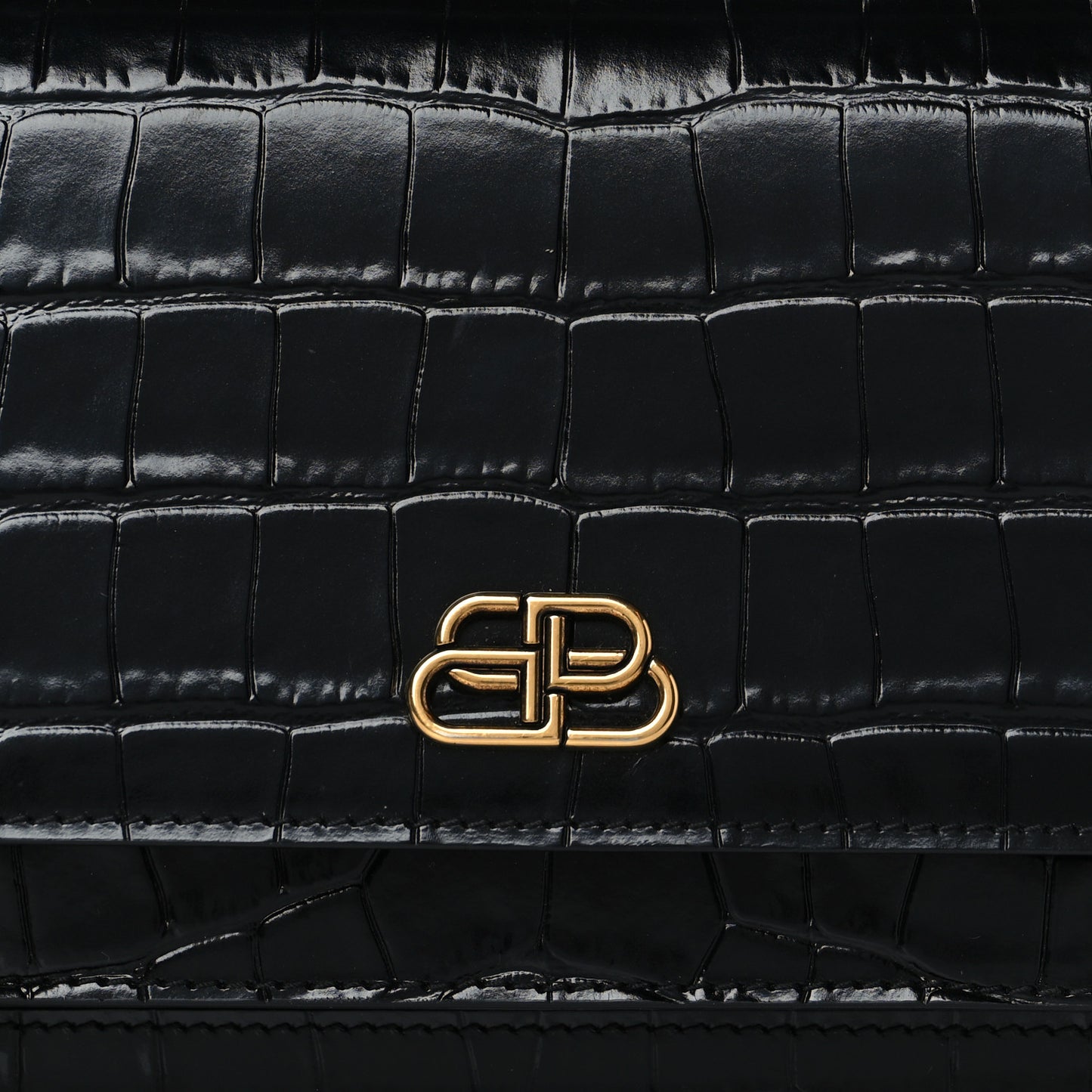 Shiny Calfskin Crocodile Embossed Sharp Crossbody Clutch Black