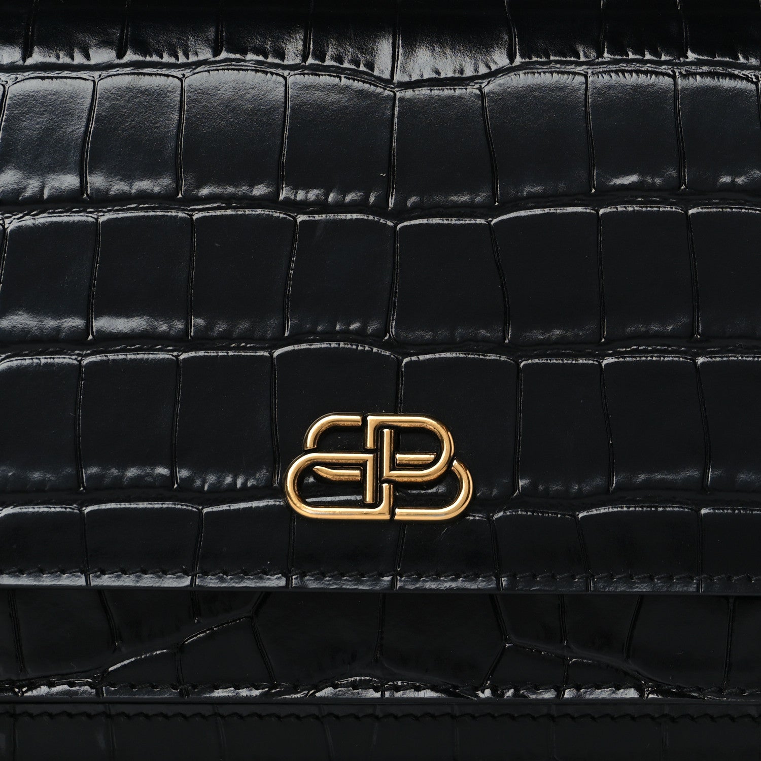Balenciaga Shiny Calfskin Crocodile Embossed Sharp Crossbody Clutch Black 9 of 11