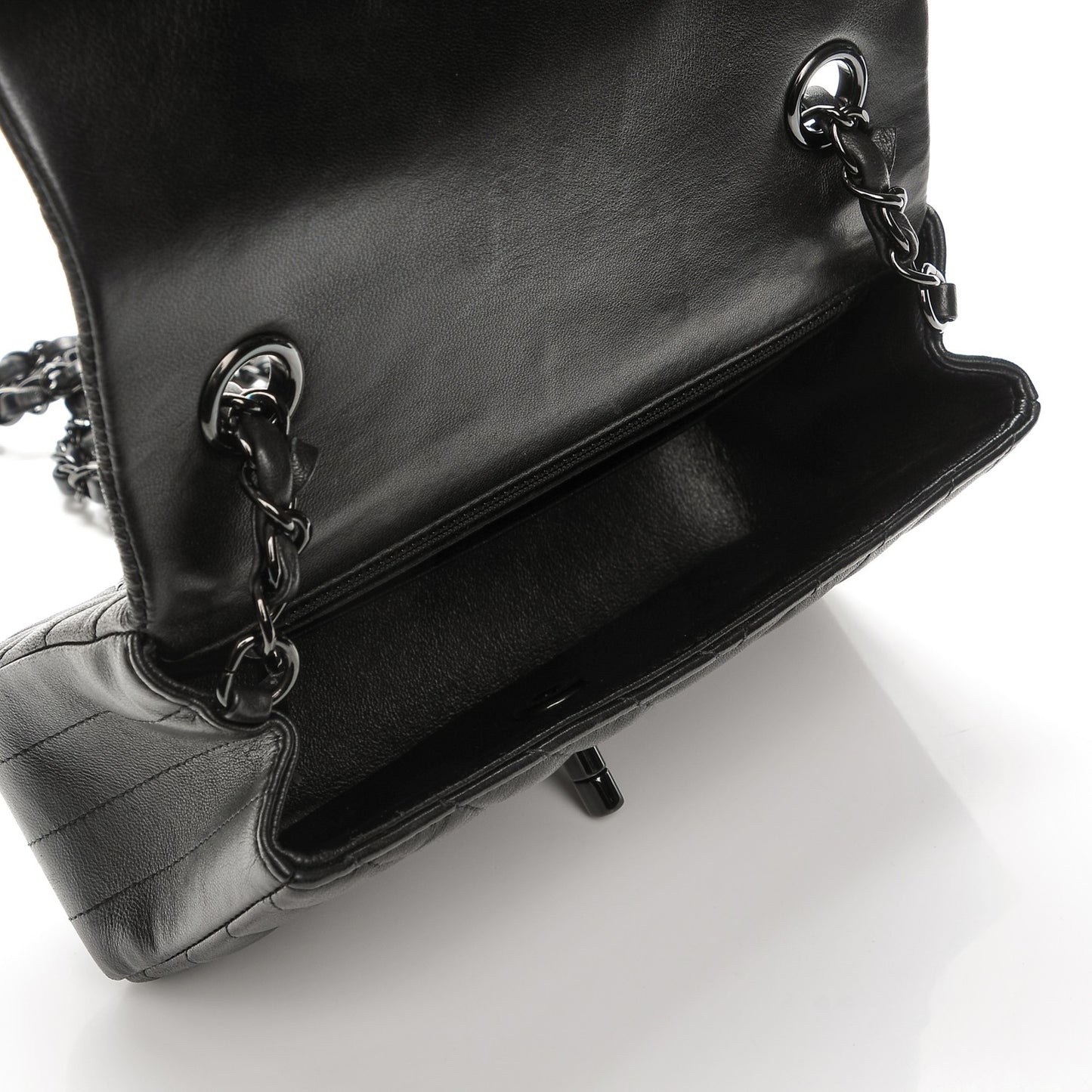 Lambskin Chevron Quilted Mini Rectangular Flap So Black