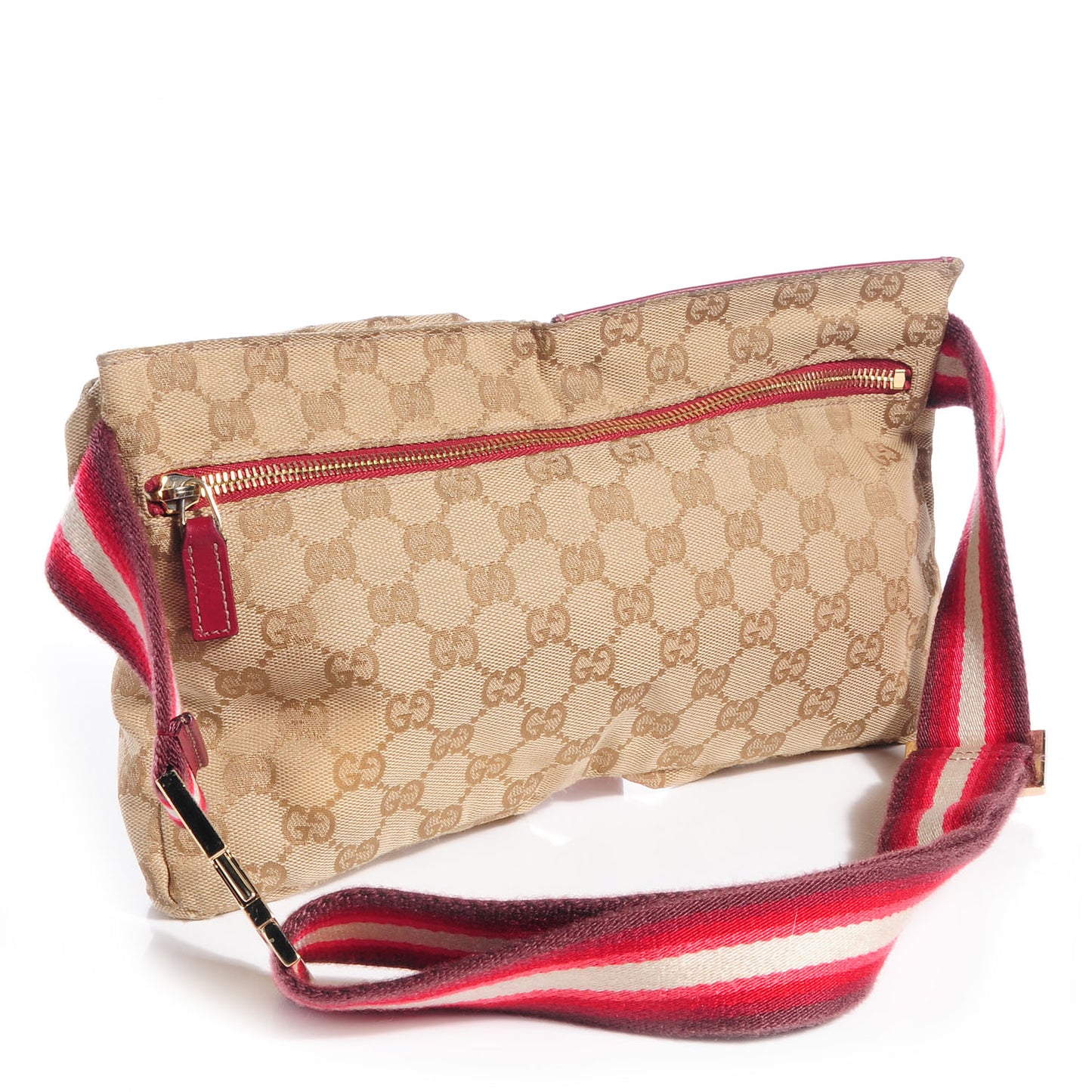 GG Monogram Web Double Pocket Belt Bag Red