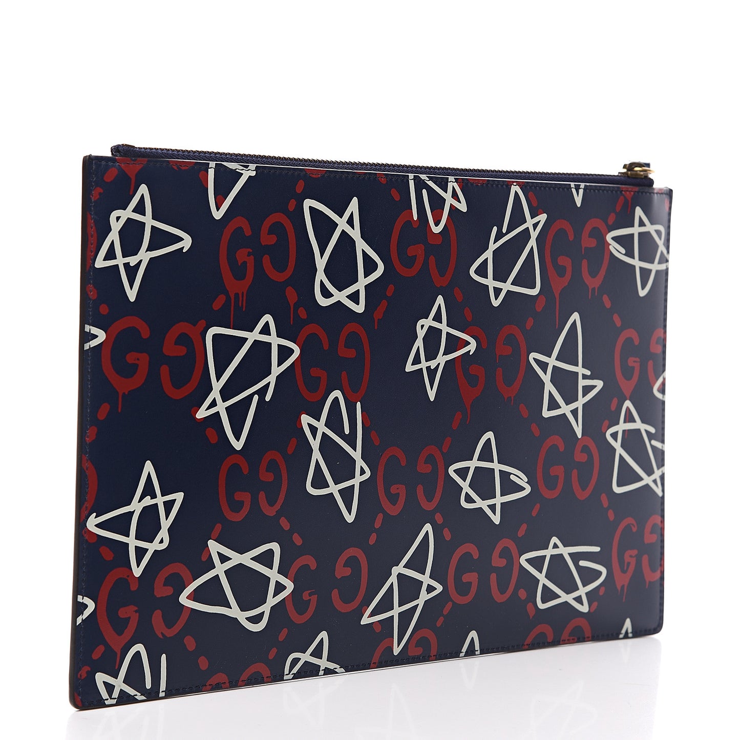 Calfskin GucciGhost Print Pouch Blue Agata Hibiscus Red