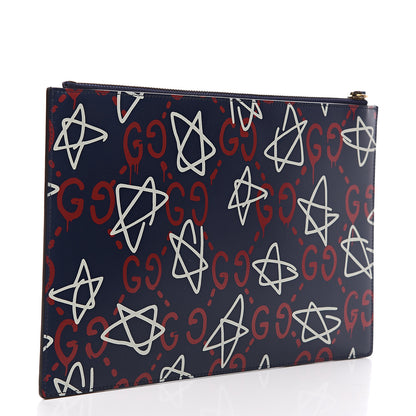 Gucci Calfskin GucciGhost Print Pouch Blue Agata Hibiscus Red 2 of 8