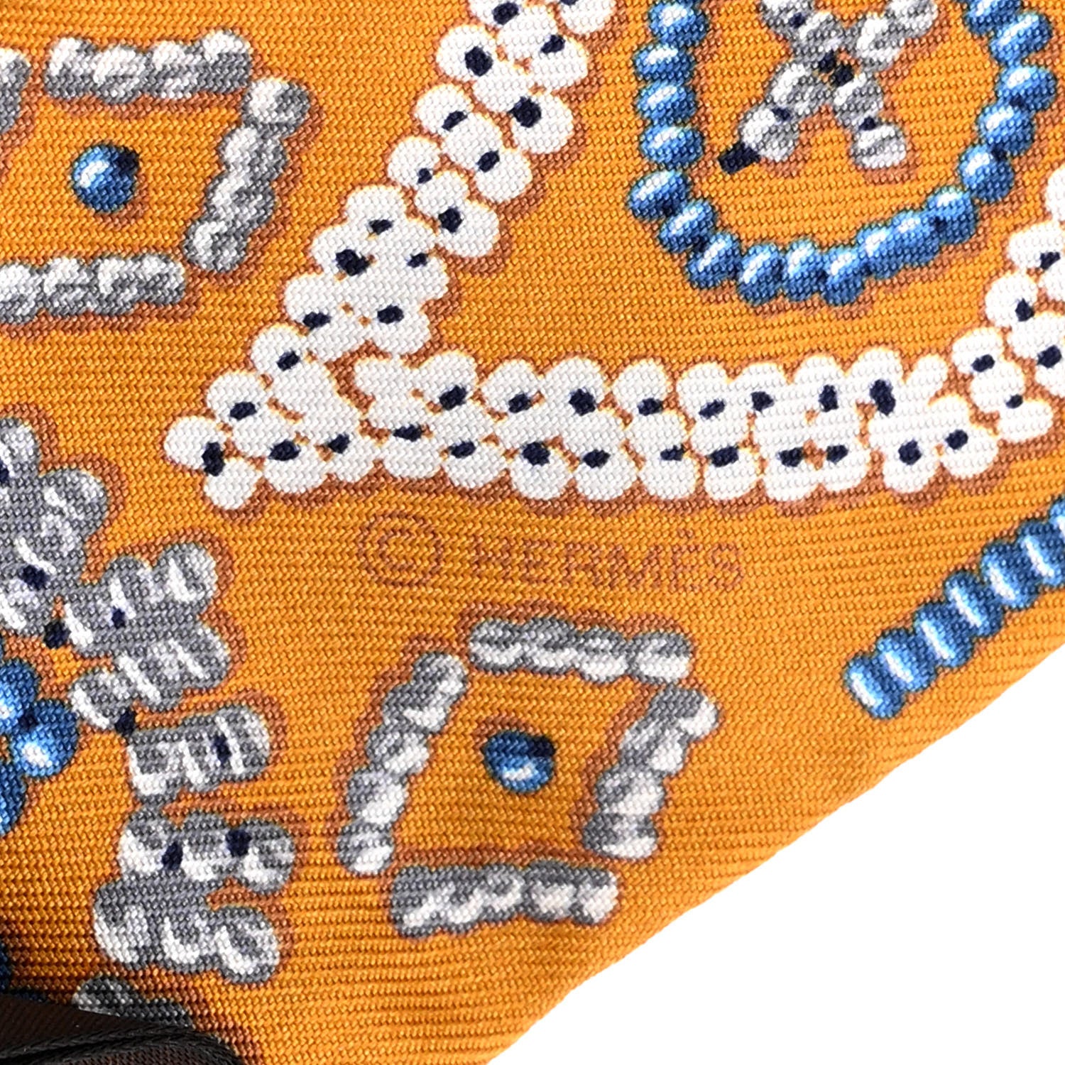 Hermes Silk Kelly En Perles Twilly Miel Bleu Jean Cream 4 of 5