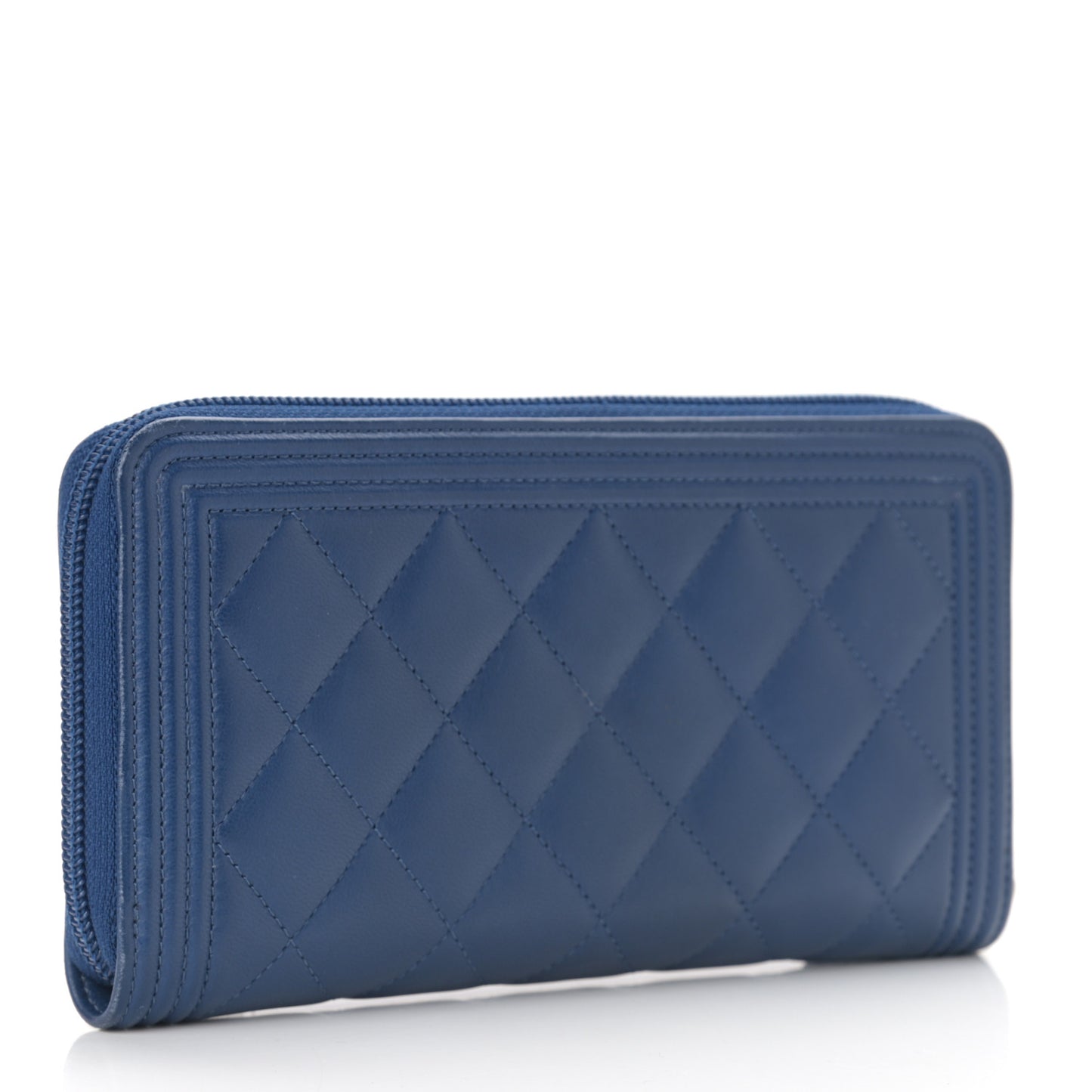 Lambskin Quilted Boy Zip Around Wallet Blue
