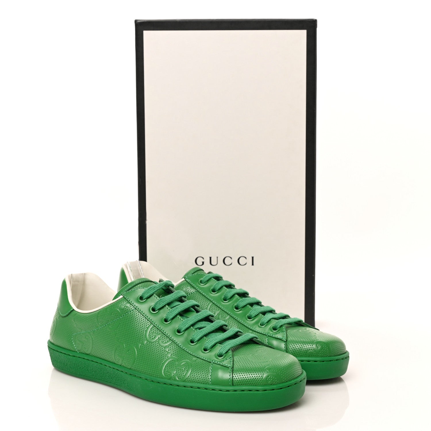 Gucci Calfskin GG Tennis Embossed Mens Ace Sneakers 8 New Shamarock 10 of 10