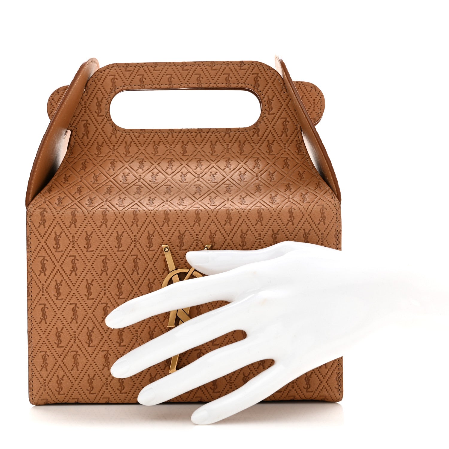 Saint Laurent Calfskin Monogram Take Away Box Dusty Vintage Brown Gold 2 of 10