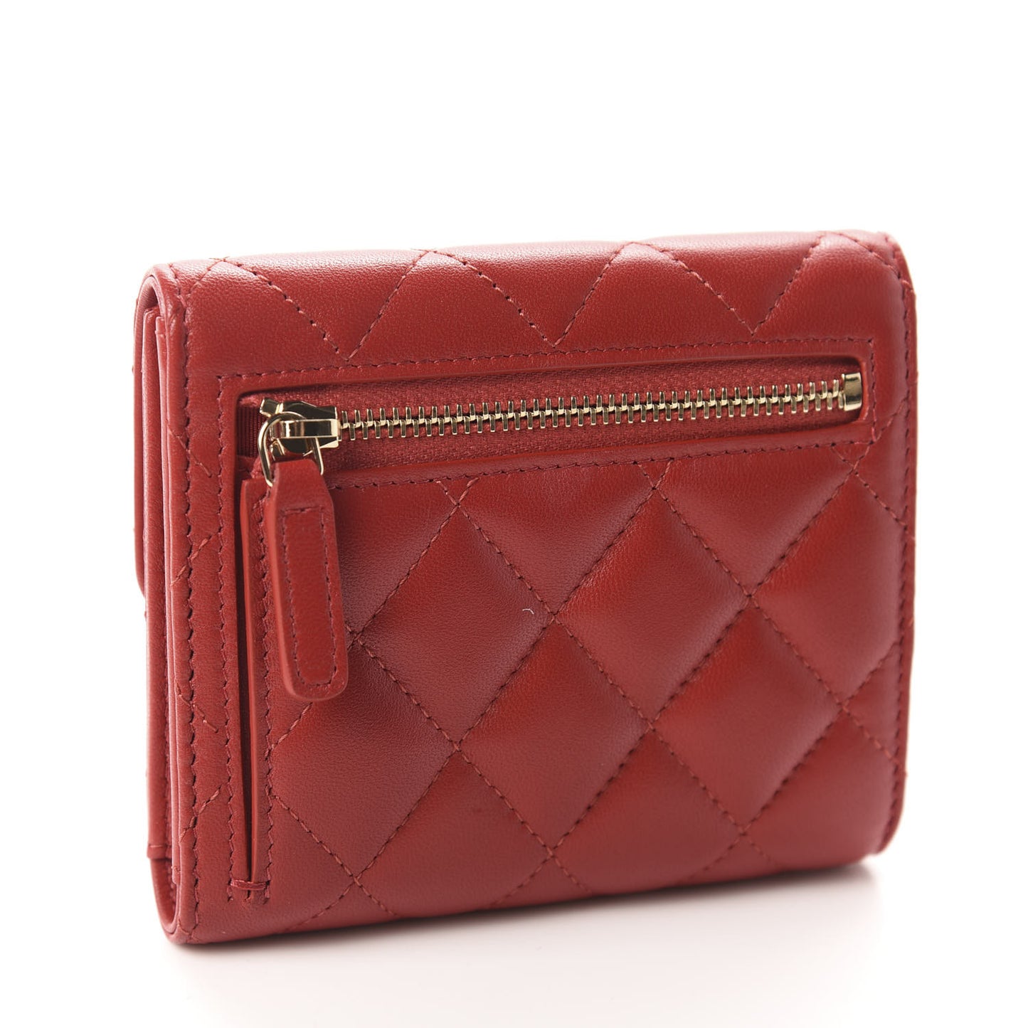 Lambskin Quilted Compact Flap Wallet Red