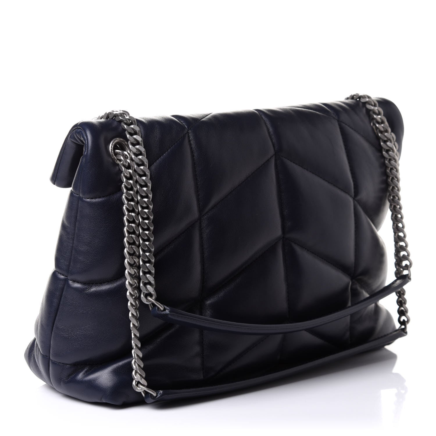 Saint Laurent Lambskin Quilted Medium Loulou Puffer Monogram Chain Satchel Black 3 of 10