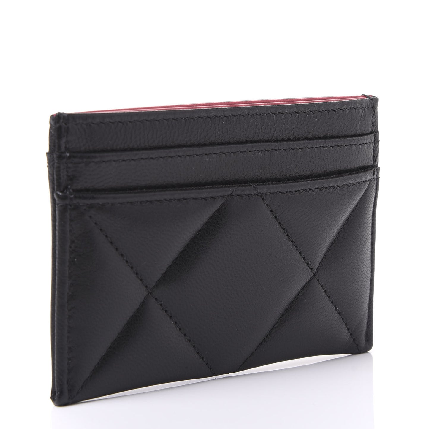 Shiny Goatskin Quilted Chanel 19 Card Holder Black