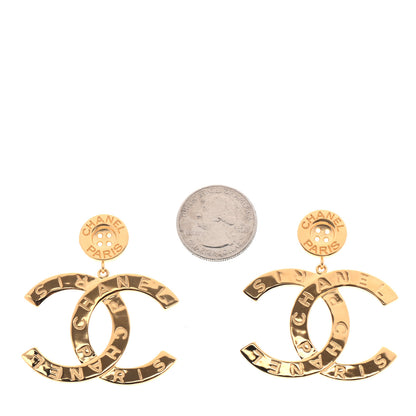 Chanel Metal Large Paris Button Earrings Gold 2 of 4