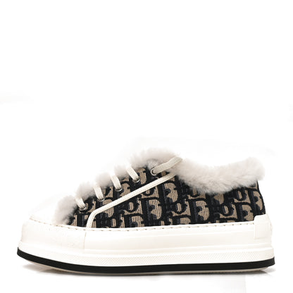 Christian Dior Canvas Oblique Shearling Walk'N'Dior Platform Sneakers  38.5 Deep Blue 1 of 9