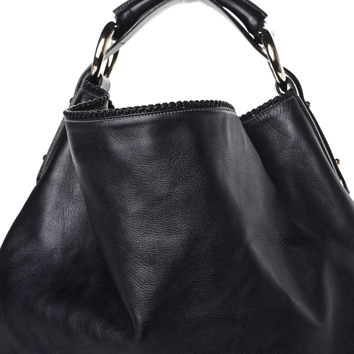 Calfskin Large Horsebit Chain Hobo Black
