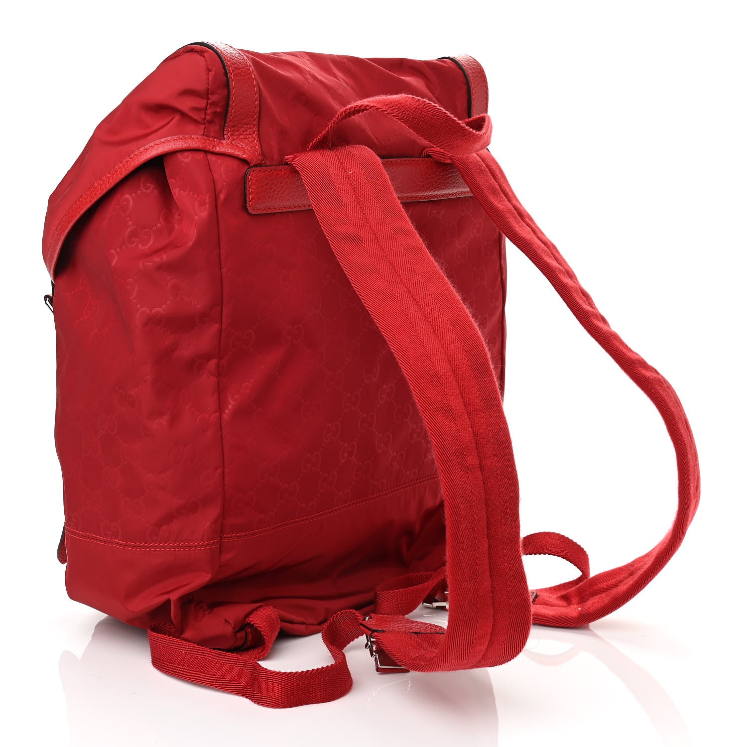 Gucci Nylon Monogram Dollar Calfskin Medium Light Double Buckle Backpack Vibrant Red 3 of 10