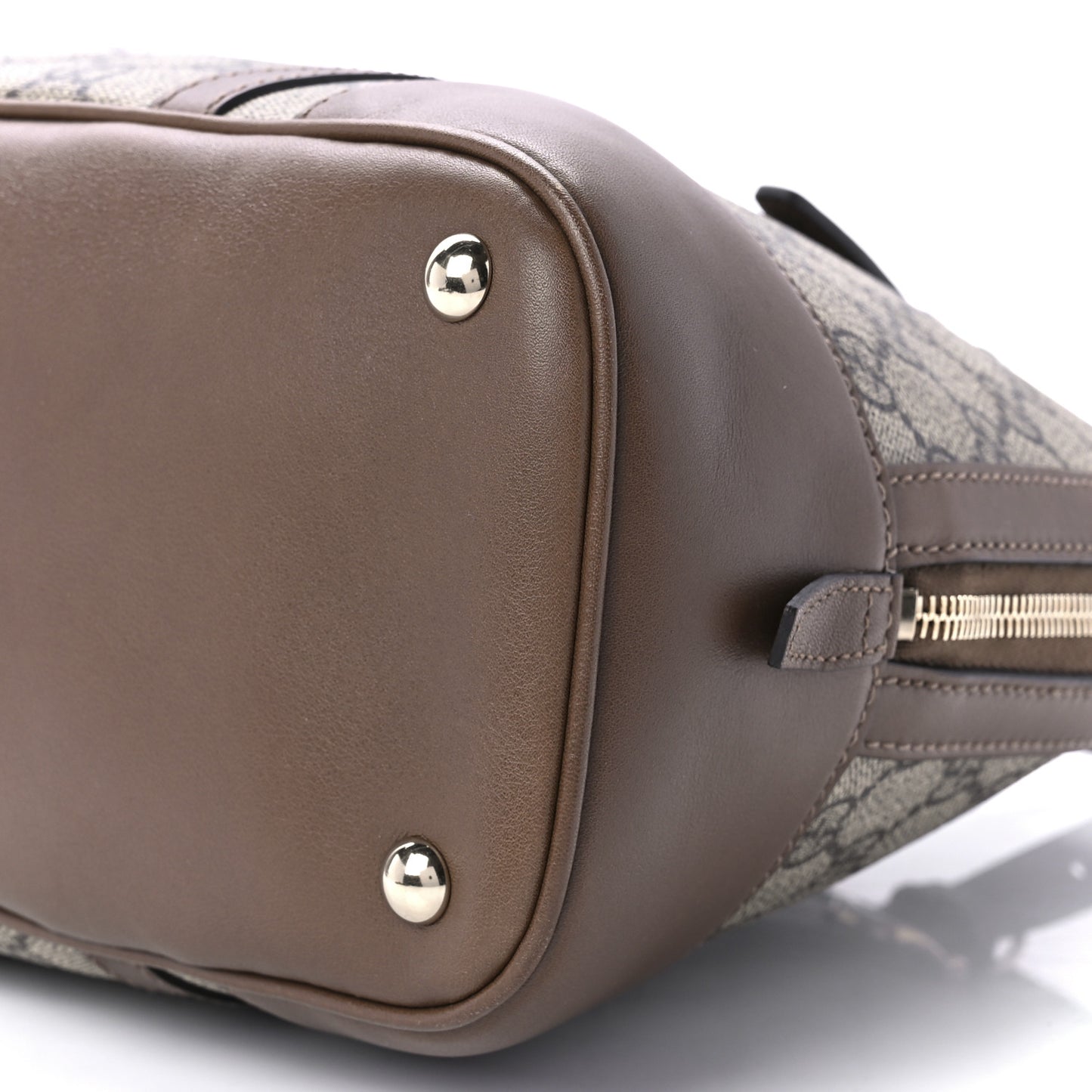 GG Supreme Monogram Margaux Calfskin Small Nice Top Handle Dome Bag Beige Ebony Acero