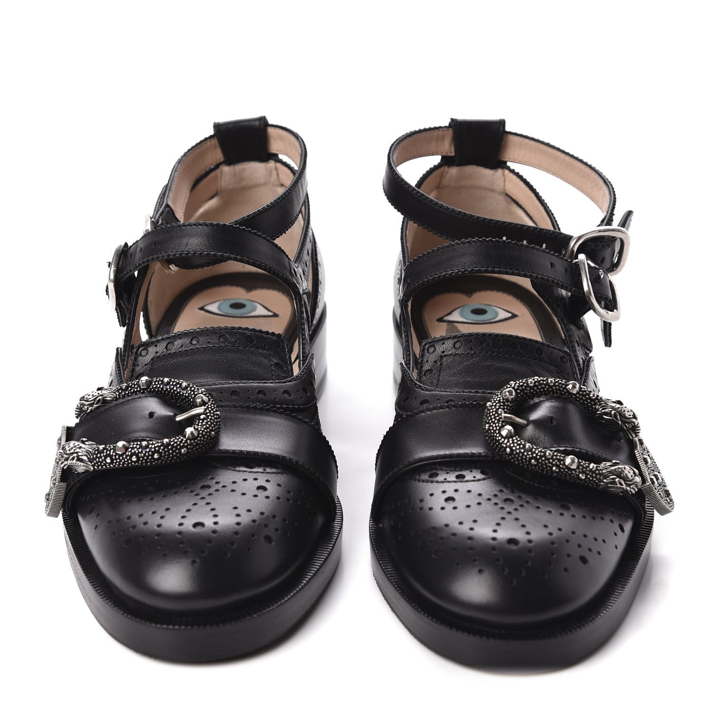 Calfskin Bee Embroidered Womens Queercore Brogue Wingtip Monk Strap Loafers 38 Black