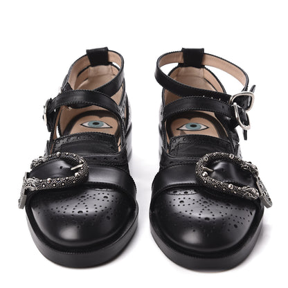 Gucci Calfskin Bee Embroidered Womens Queercore Brogue Wingtip Monk Strap Loafers 38 Black 2 of 9