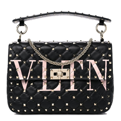 Valentino Garavani Lambskin VLTN Print Medium Rockstud Spike Shoulder Bag Black 1 of 12