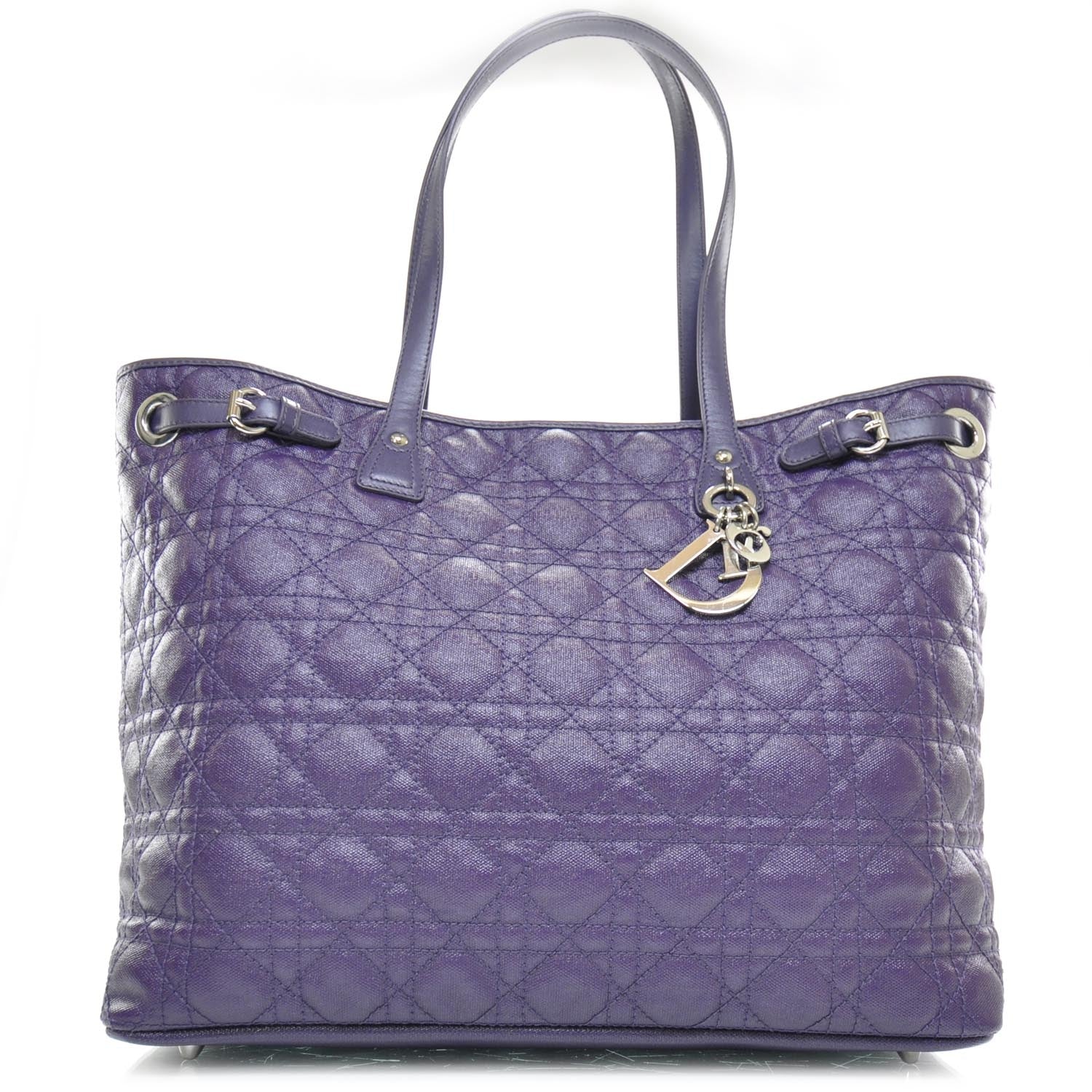 Christian Dior Coated Canvas Cannage Medium Panarea Tote Purple 1 of 8