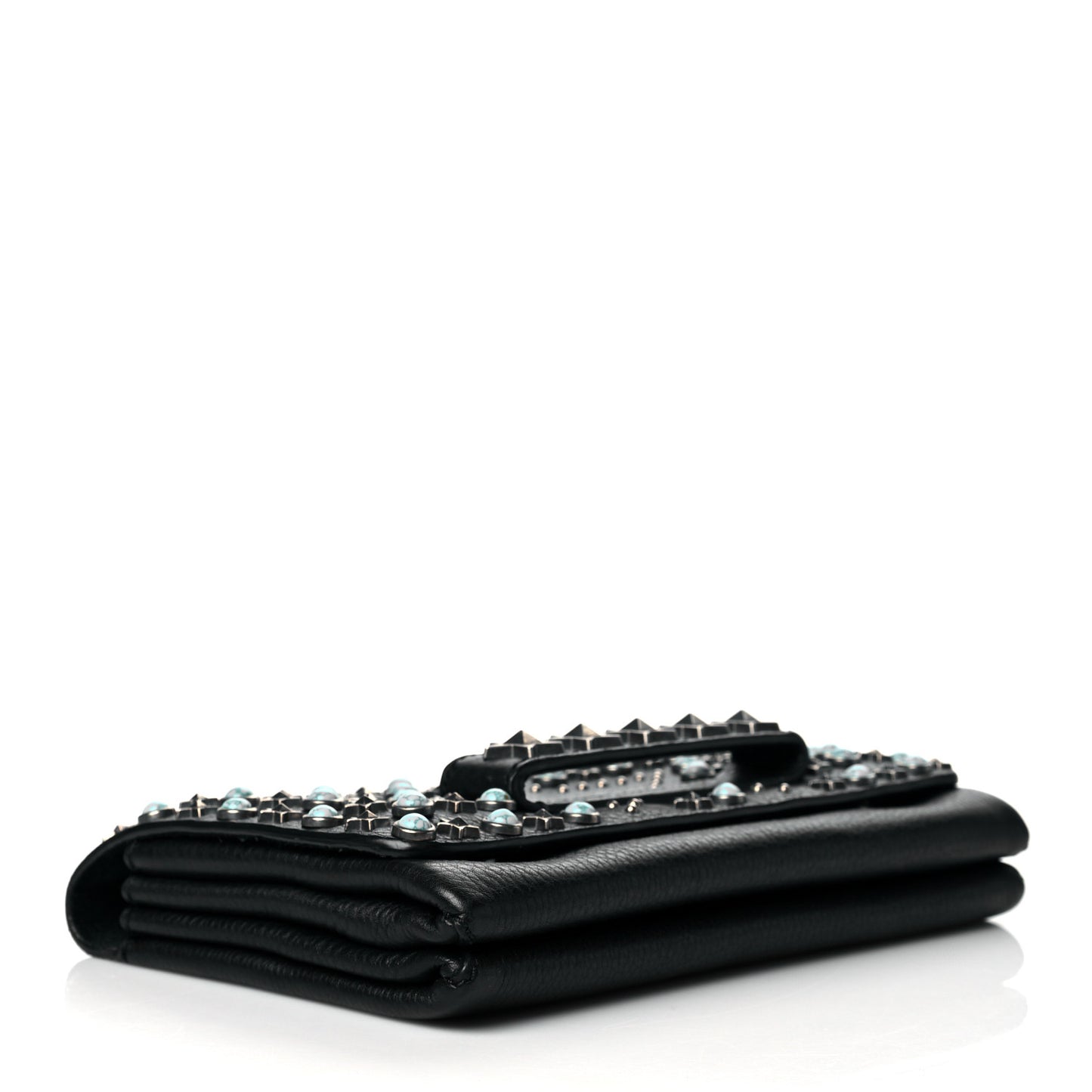 Grained Calfskin Rockstud Rolling Studs Va Va Voom Clutch on Chain Black