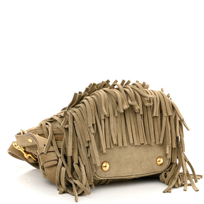 Saint Laurent Suede Calfskin Small Emmanuelle Fringe Bucket Bag Light Ocre 4 of 10