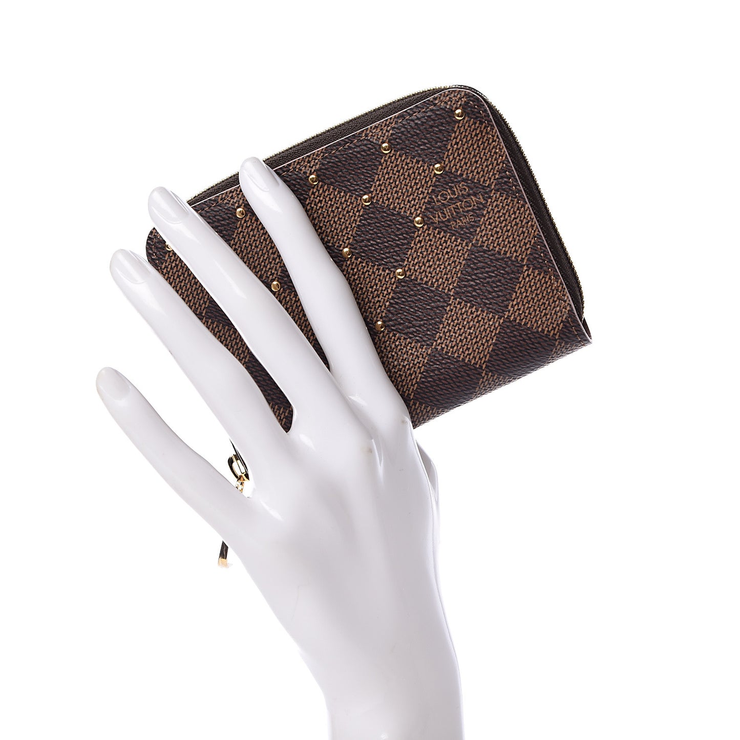 Damier Ebene Studded Zippy Coin Purse Rose Ballerine