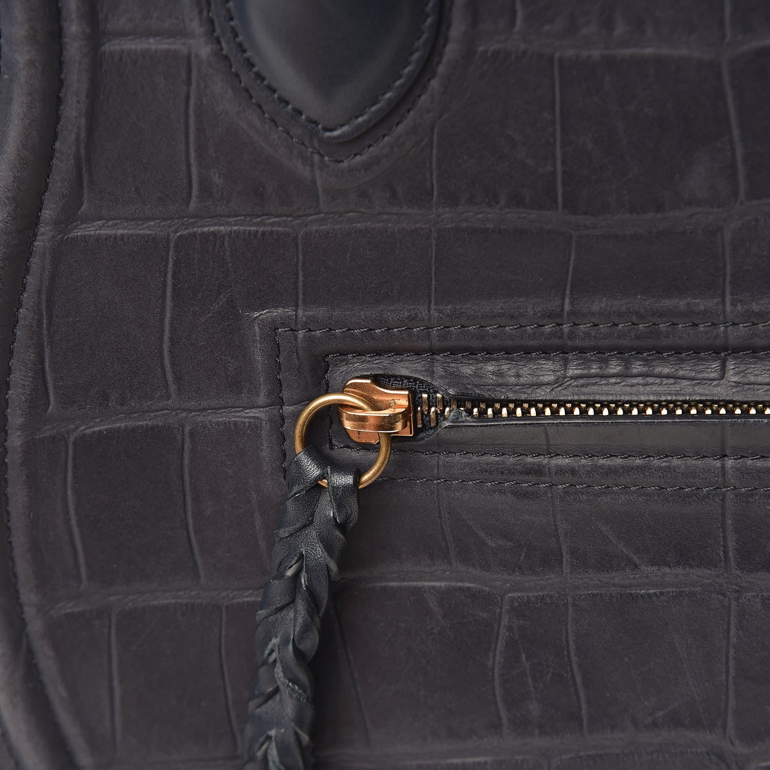 Celine Crocodile Embossed Nubuck Medium Phantom Luggage Navy Blue 14 of 27