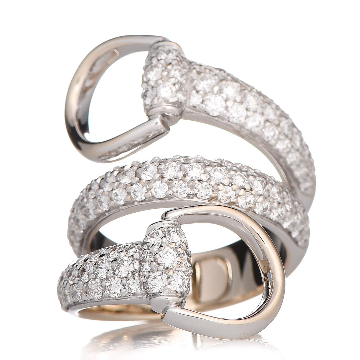 18K White Gold Diamond Pave Horsebit Ring 52 6