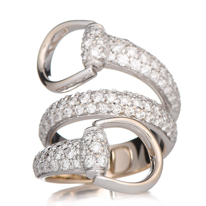 Gucci 18K White Gold Diamond Pave Horsebit Ring 52 6 1 of 7