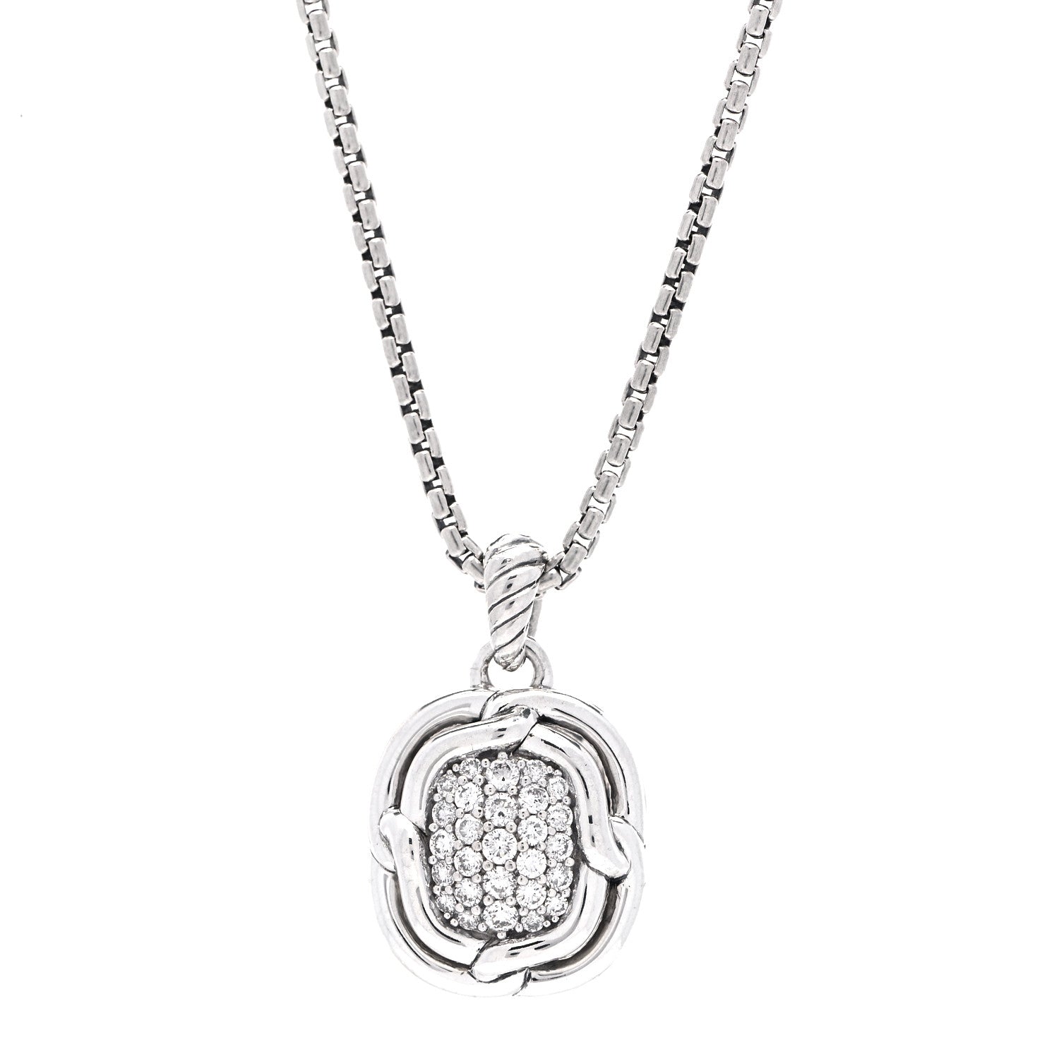 David Yurman Sterling Silver Diamond 10mm Labyrinth Pendant Necklace 1 of 6