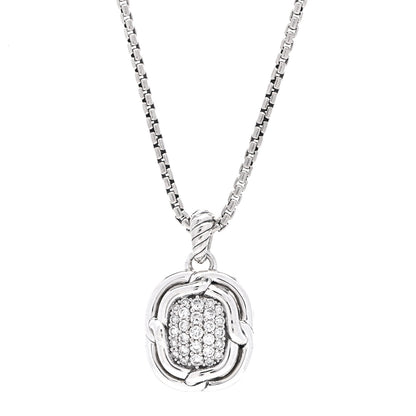 David Yurman Sterling Silver Diamond 10mm Labyrinth Pendant Necklace 1 of 6
