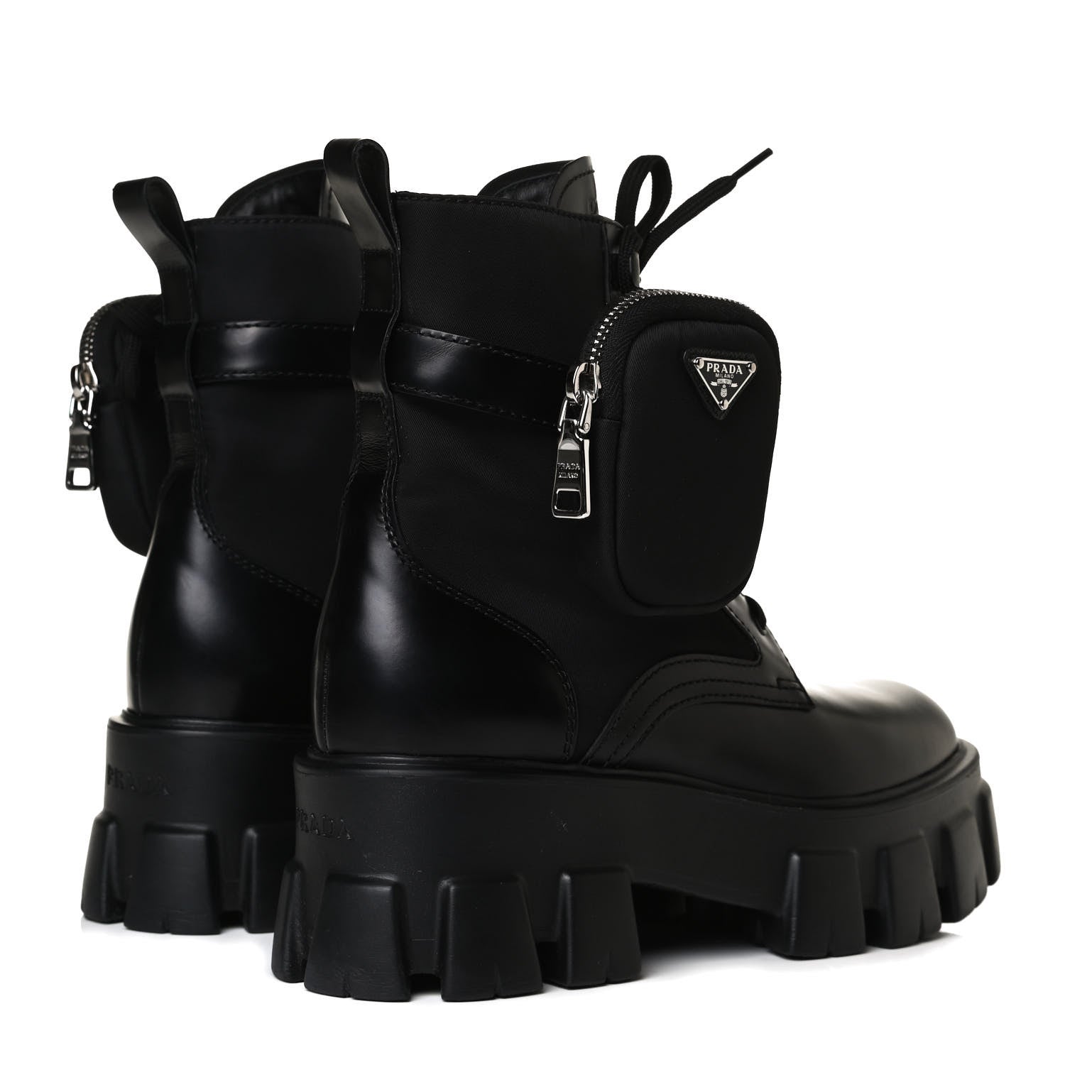 Prada Spazzolato Rois Nylon Metal Triangle Logo Monolith Pouch Pocket 55mm Boots 38 Black 4 of 14