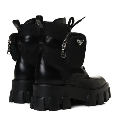 Prada Spazzolato Rois Nylon Metal Triangle Logo Monolith Pouch Pocket 55mm Boots 38 Black 4 of 14