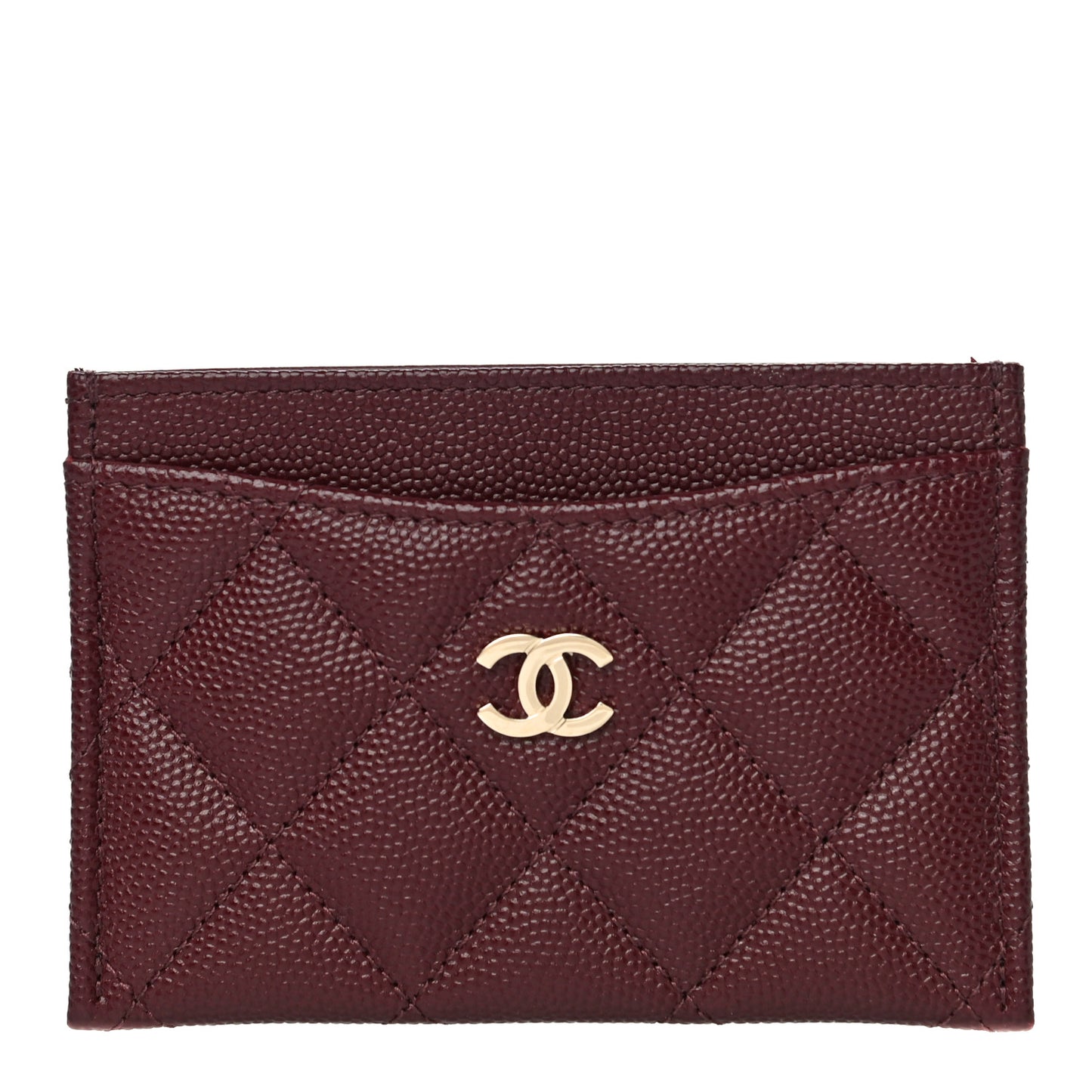 Caviar Quilted Card Holder Burgundy