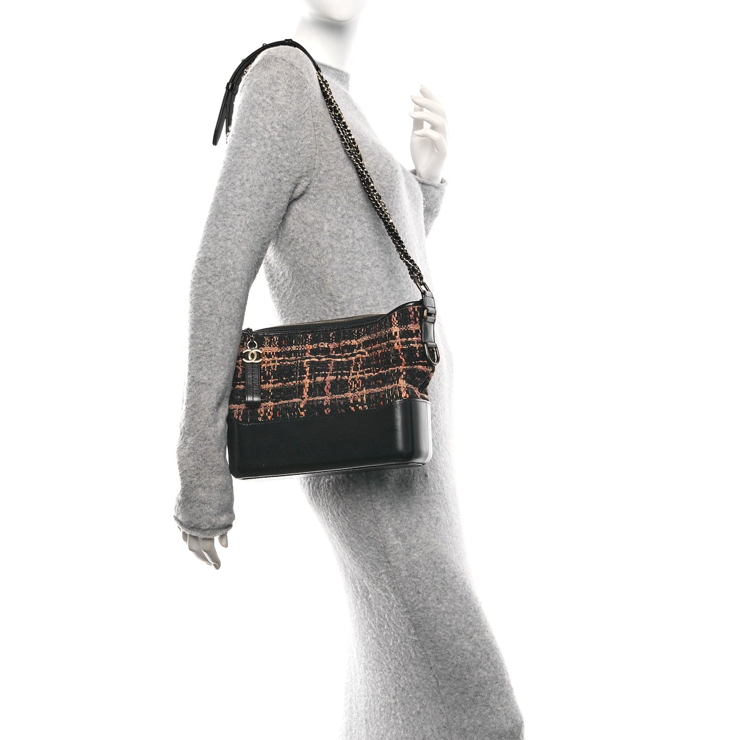 Chanel Tweed Calfskin Medium Gabrielle Hobo Black Brown 2 of 10
