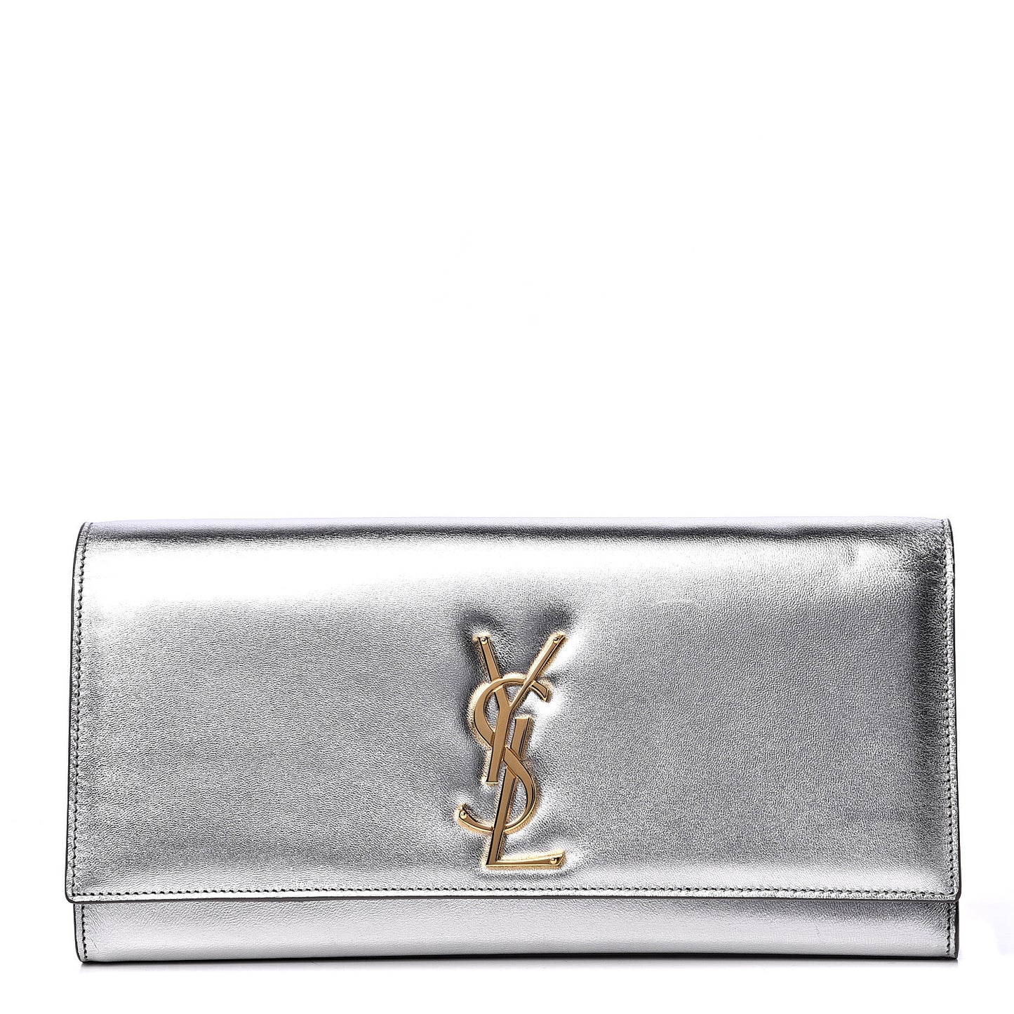 Metallic Calfskin Classic Monogram Cassandre Clutch Argento